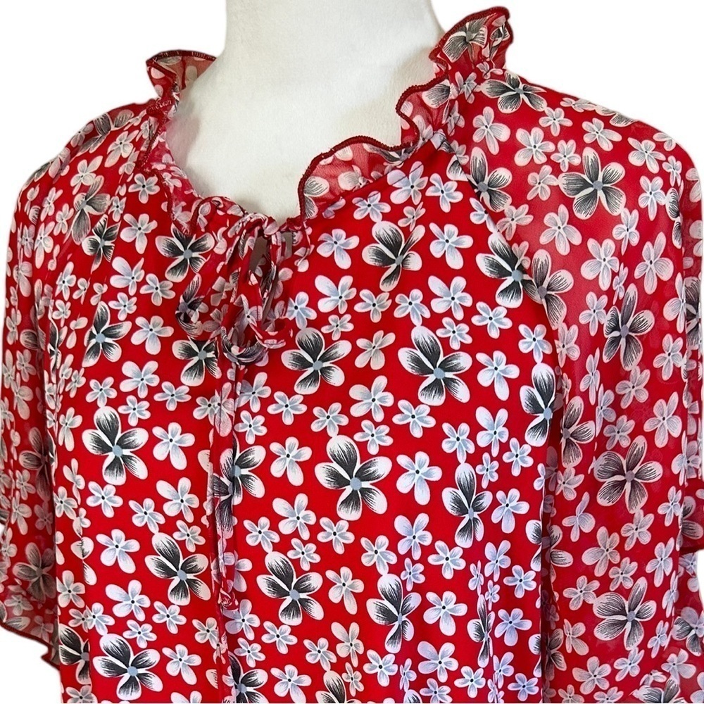 NY COLLECTION 2X Red Gray Floral Plus Size Relaxed Fit Women's Blouse top shirt - Picture 5 of 13